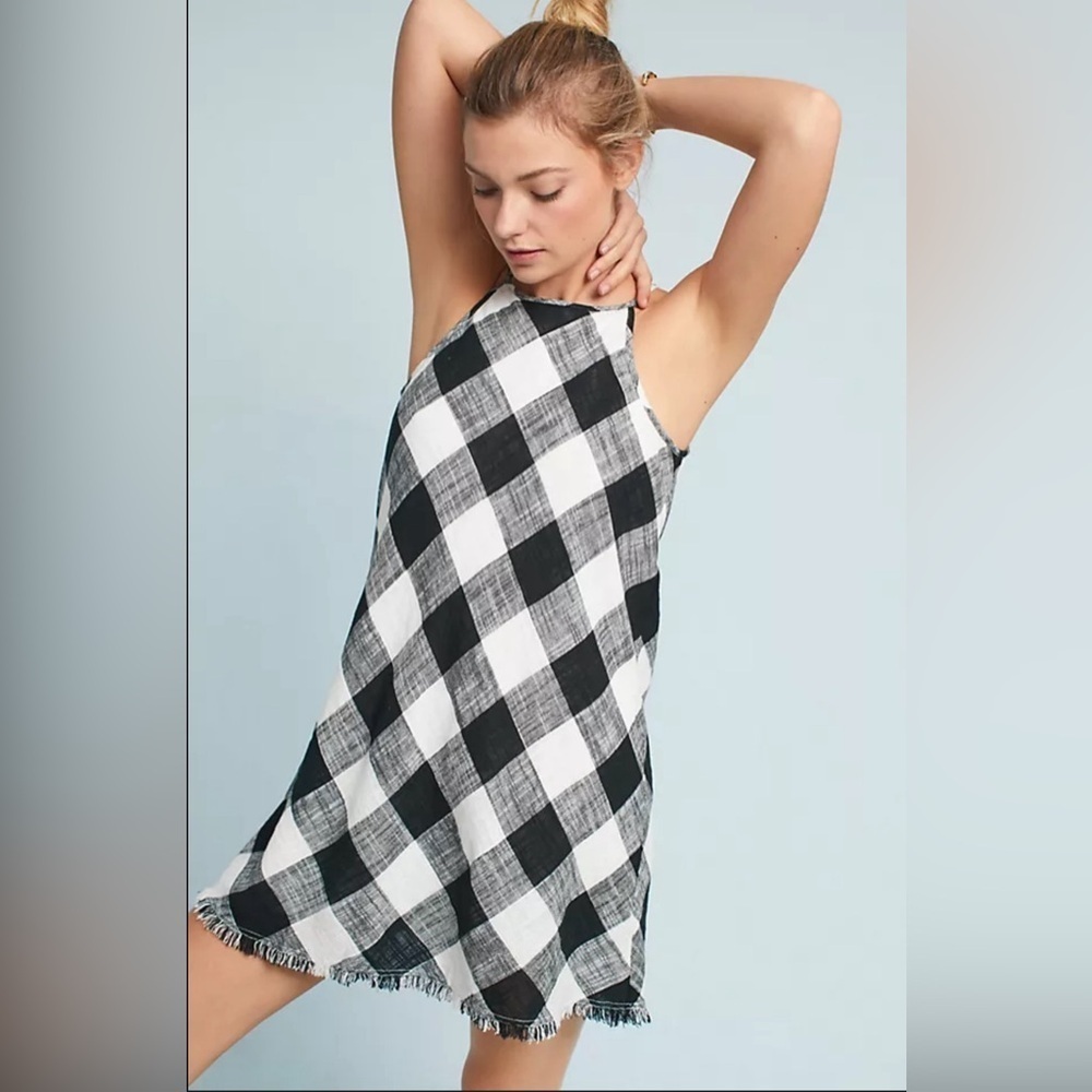 Anthropologie Philosophy Cloth & Stone Frayed
Gingham Halter Dress Size 2